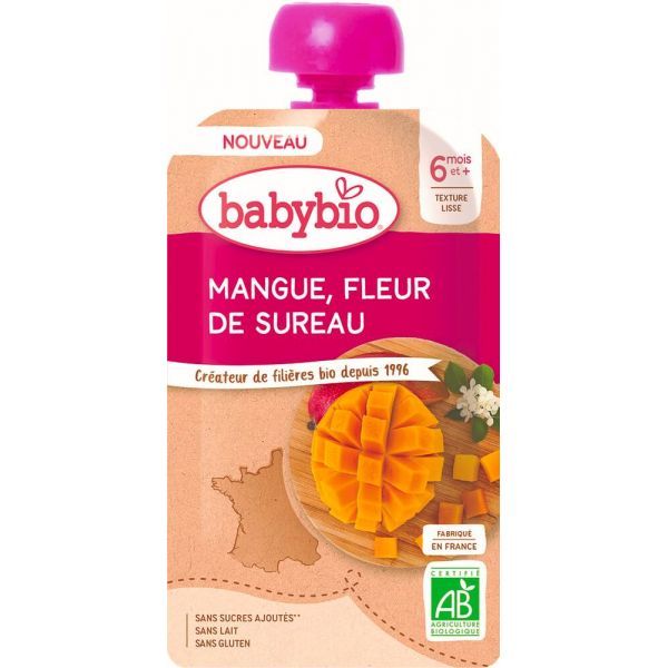 Babybio Gourde Mangue Fleur de sureau BIO - 120 g