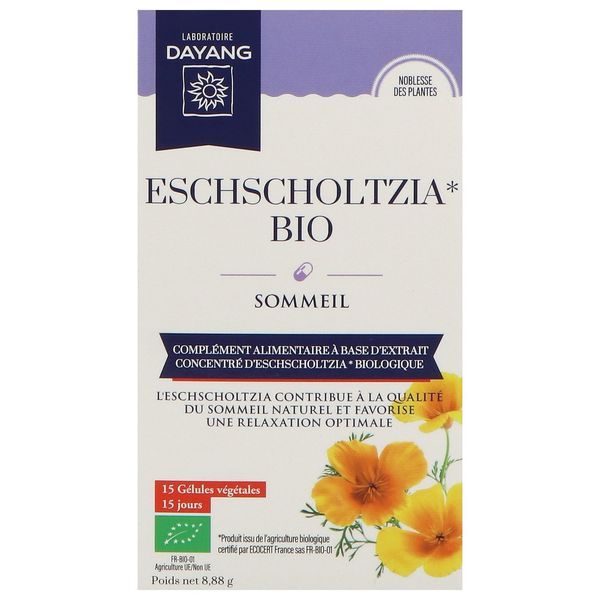 DAYANG PLANTE UNITAIRE BIO ESCHSCHOLTZIA Gélule, complément alimentaire à base d'extrait concentré d'eschscholtzia bio, bt 15