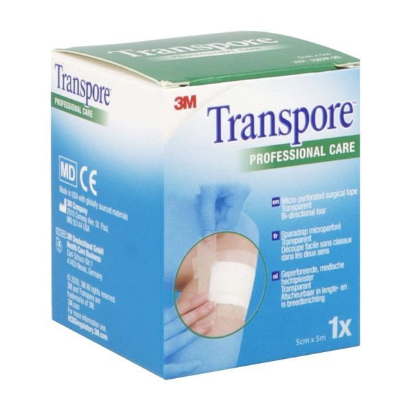 TRANSPORE Sparadrap plastique microperforé, hypoallergénique, 5 m x 50 mm (ref. 1527/5), unité