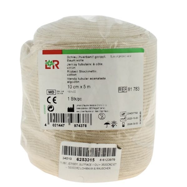 LOHMANN JERSEY Jersey tubulaire, à côte, maille fine, stérilisable, 5 m x 10 cm (ref. L6610), unité