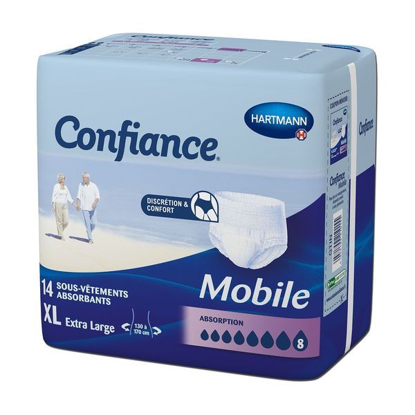 CONFIANCE MOBILE ABSORPTION 8 Slip absorbant jetable pour incontinence urinaire, adulte, Xlarge (ref. 915724), sac 14