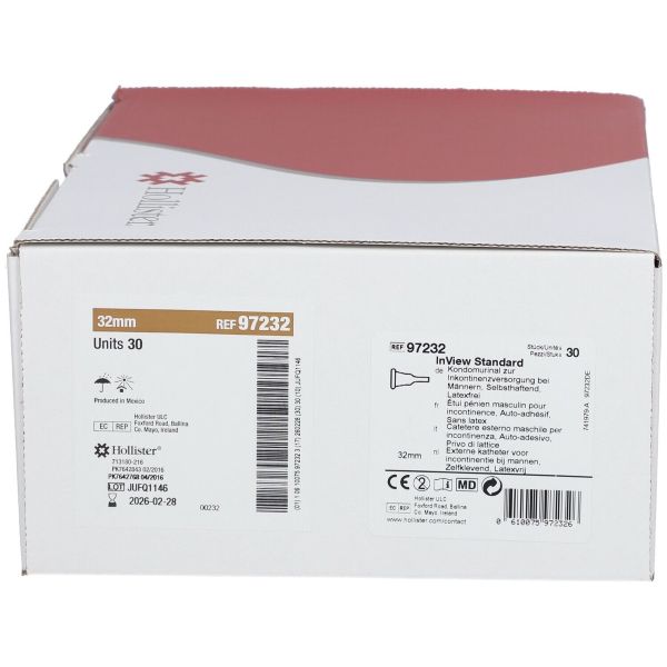 INVIEW Etui pénien Standard, autoadhésif, avec joint de fixation intégré, sans latex, diamètre 32 mm, jaune (ref. 97232), bt 30