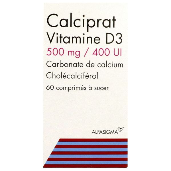 CALCIPRAT VITAMINE D3 Comprimé à sucer 500 mg/400 UI, boîte 1 flacon 60