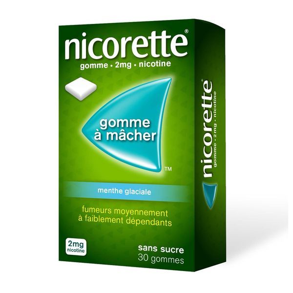 NICORETTE MENTHE GLACIALE SANS SUCRE Gomme à mâcher médicamenteuse 2 mg, boîte 30