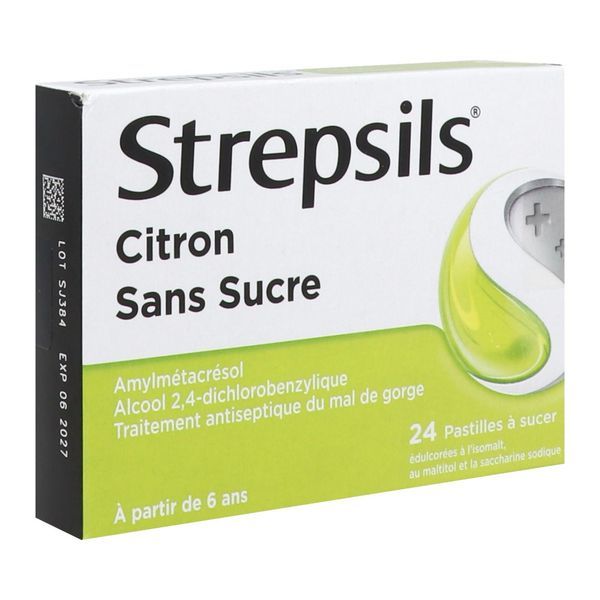 Strepsils Citron Sans Sucre Pastille Edulcoree A L'Isomalt Au Maltitol Et A La Saccharine Sodique B/24