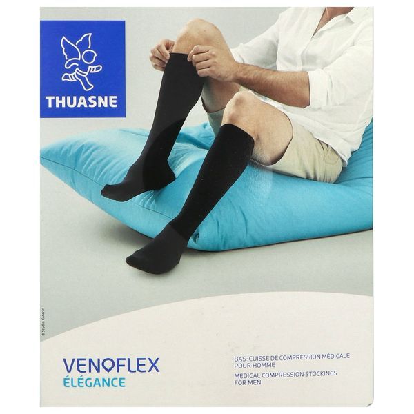 Venoflex Elegance 3 Homme Cotele Antiglisse Noir Long Taille 3 Bas Cuisse 2