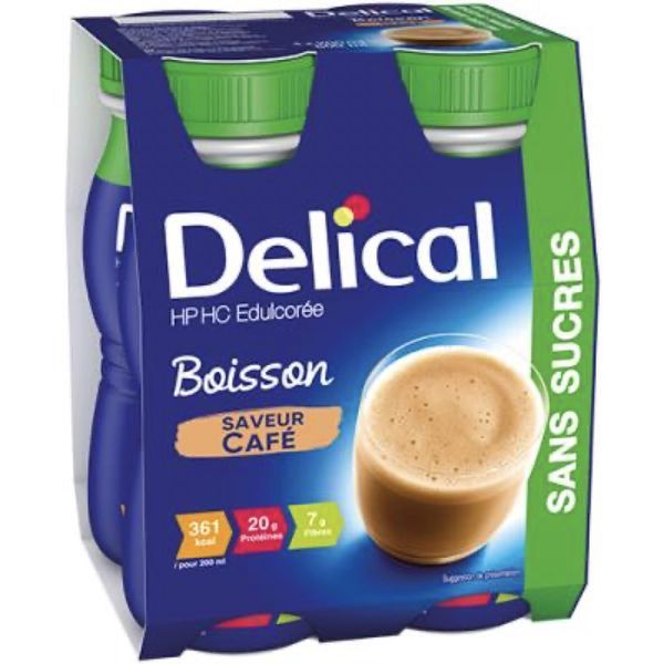 DELICAL BOISSON HP HC EDULCOREE Denrée alimentaire destinée à des fins médicales spéciales, saveur café, 200 ml x 4