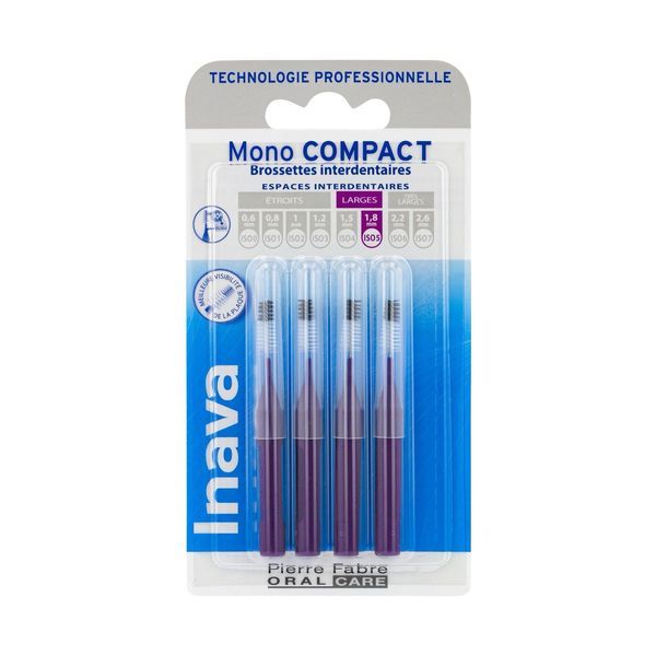 INAVA MONO COMPACT Brossette interdentaire pour espace interdentaire large, violet (ref. 215076), bt 4