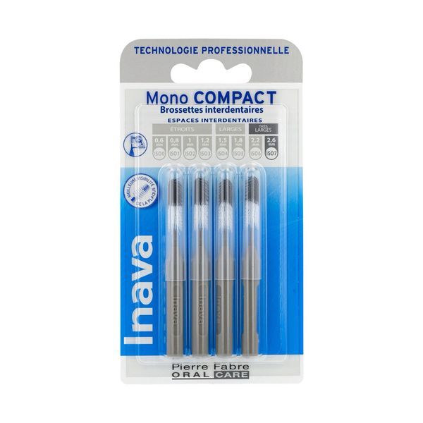 INAVA MONO COMPACT Brossette interdentaire pour espace interdentaire très large, gris (ref. 215079), bt 4