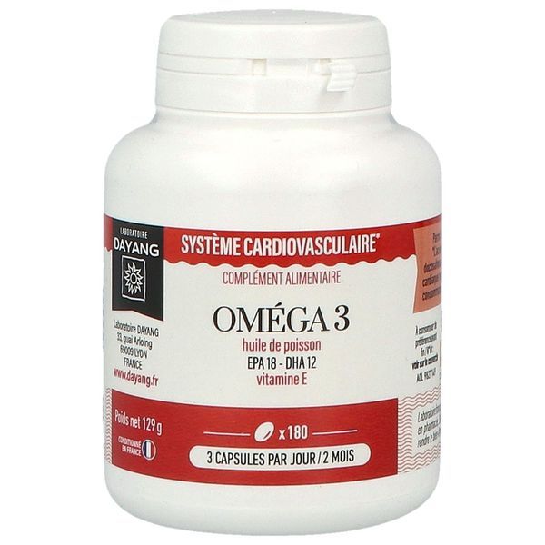 DAYANG CAPSULE OMEGA 3 EPA 18 DHA 12 Capsule, complément alimentaire à base d'oméga 3, pilulier 180