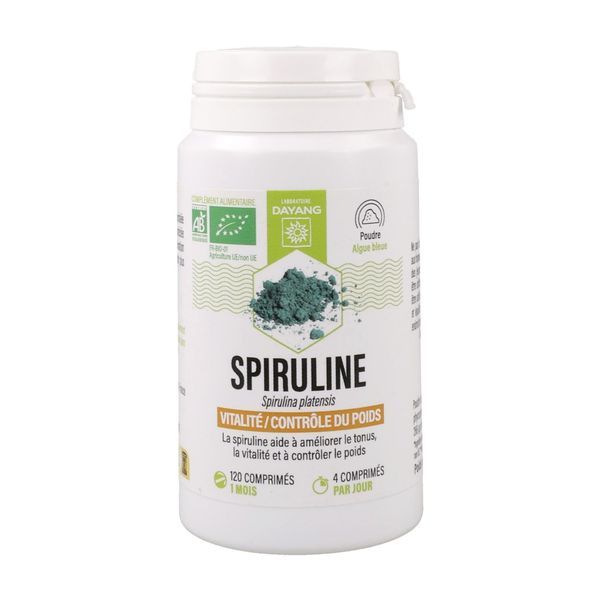 DAYANG PLANTE UNITAIRE BIO SPIRULINE Gélule, complément alimentaire à base de spiruline biologique, bt 120