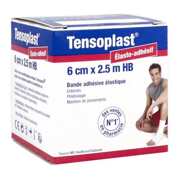 TENSOPLAST HB Bande de contention adhésive, élastique en longueur, 2,5 m x 6 cm (ref. 4002705C), unité