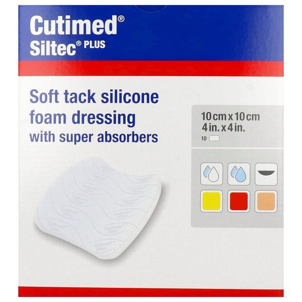 CUTIMED SILTEC PLUS Pansement hydrocellulaire stérile, très absorbant, 10 cm x 10 cm (ref. 73288-01), bt 10