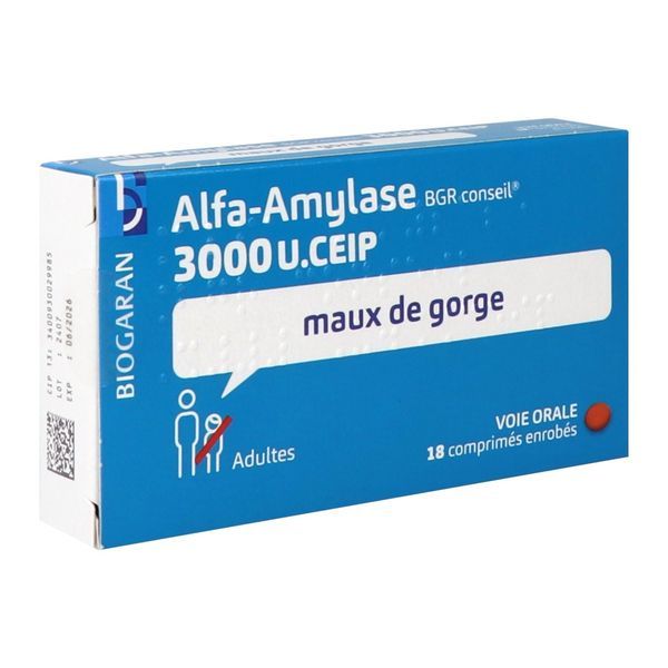 ALFA-AMYLASE BGR CONSEIL Comprimé enrobé 3000 U CEIP, boîte 18