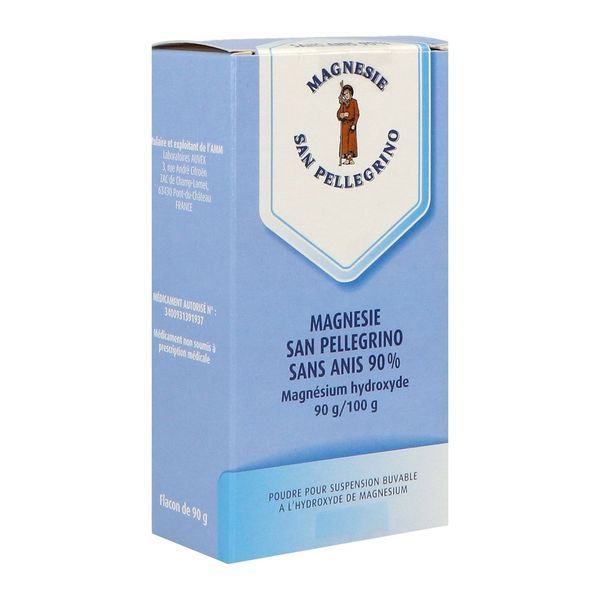 MAGNESIE SAN PELLEGRINO SANS ANIS Poudre pour suspension buvable 90 %, flacon 90 g avec cuillère-mesure