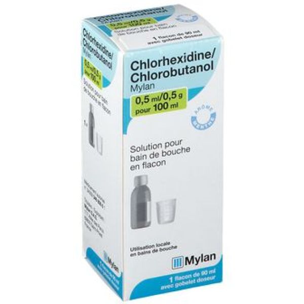 Chlorhexidine/Chlorobutanol Mylan 0,5 Ml/0,5 G Pour 100 Ml Solution Pour Bain De Bouche 90 Ml En Flacon + Gobelet Doseur