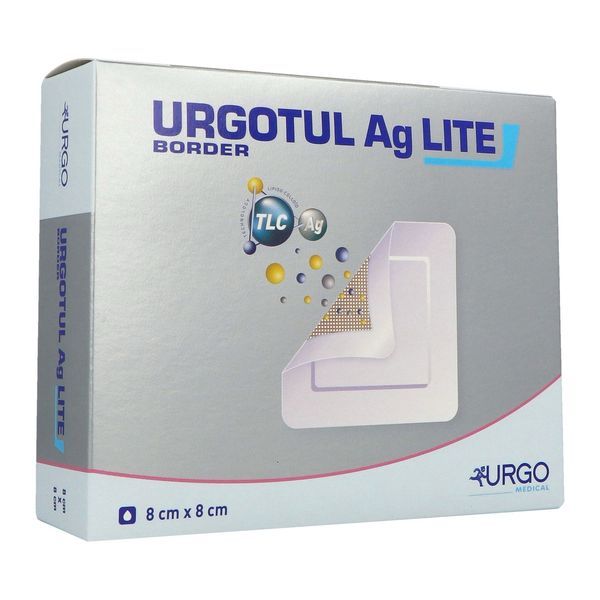 URGOTUL AG LITE BORDER Interface lipido-colloïde adhésive et absorbante, imprégnée de sels d'argent, 8 cm x 8 cm (ref. 507559), bt 16
