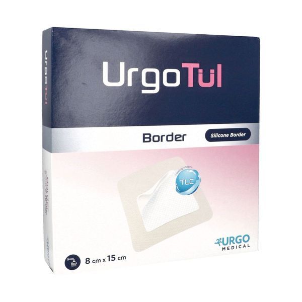 URGOTUL BORDER Pansement hydrocellulaire adhésif, matrice TLC micro-adhérente, bord siliconé, 8 cm x 15 cm, bt 10