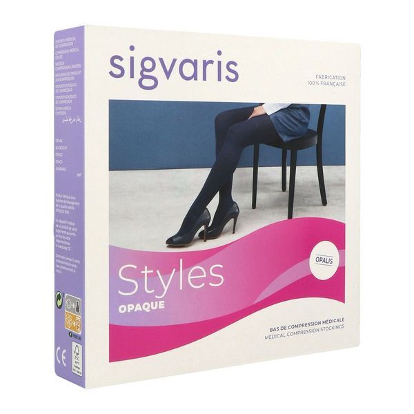 SIGVARIS 2 STYLES OPAQUE Bas cuisse médical de compression autofixant classe 2, opaque, femme, beige rosé, normal, medium (ref. 301524), paire