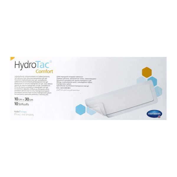 HYDROTAC COMFORT Pansement hydrocellulaire, hydroapaisant, à bords adhésifs, 10 cm x 30 cm (ref. 685830), bt 10
