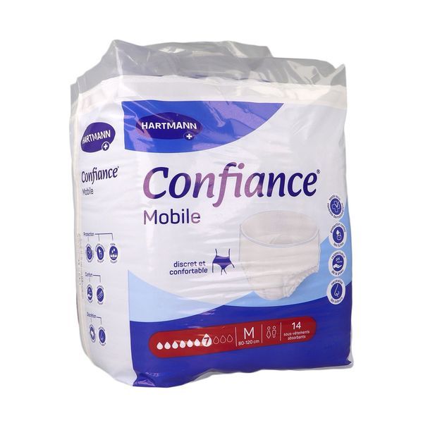 CONFIANCE MOBILE ABSORPTION 7 Slip absorbant jetable pour incontinence urinaire, adulte, taille M (ref. 166068), sac 14