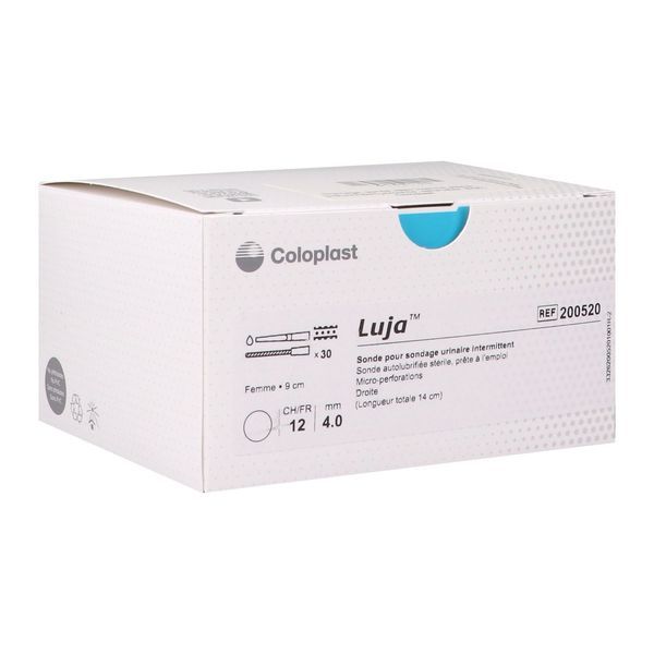 LUJA FEMME STANDARD Sonde vésicale type nélaton, autolubrifiée, zone de drainage microperforée, Femme CH 12, code couleur blanc (ref. 200520), bt 30