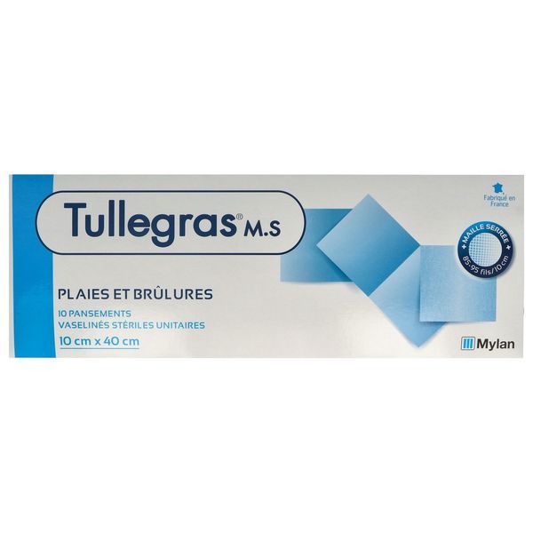 TULLE GRAS MS Pansement gras protecteur, vaseliné, stérile, 10 cm x 40 cm, bt 10