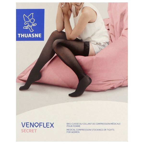 VENOFLEX 2 SECRET Bas cuisse médical de compression antiglisse classe 2, femme, dune, normal, taille 2, paire