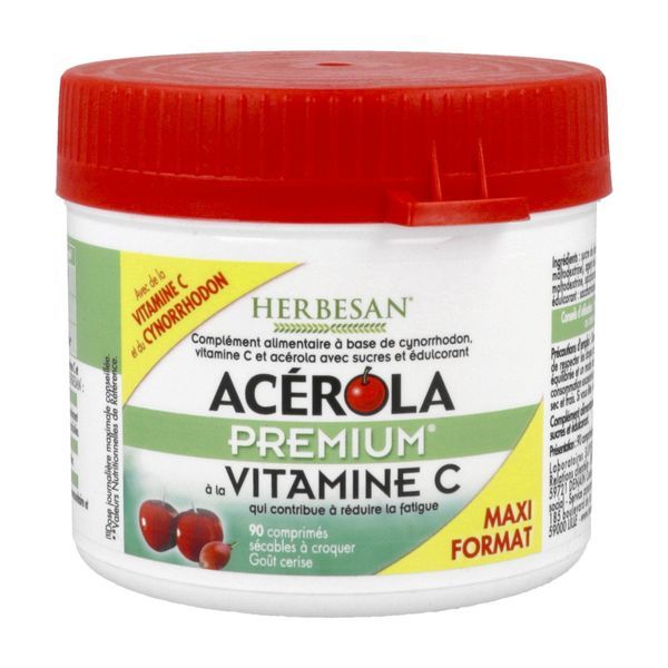 HERBESAN ACEROLA PREMIUM Comprimé à croquer, complément alimentaire riche en vitamine C, bt 90
