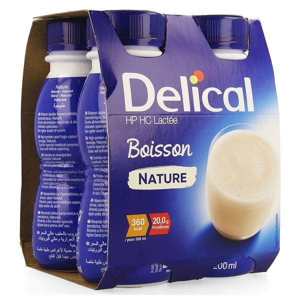 DELICAL BOISSON LACTEE HP HC Denrée alimentaire destinée à des fins médicales spéciales, nature, 200 ml x 4