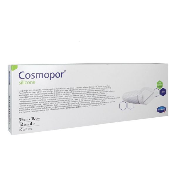 COSMOPOR SILICONE Pansement hydrocellulaire mince, autoadhérent, siliconé, stérile, 35 cm x 10 cm (ref. 90110), bt 10