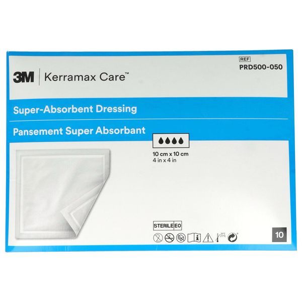 KERRAMAX CARE Pansement hydrocellulaire superabsorbant, non adhésif, stérile, 10 cm x 10 cm (ref. PRD500-050), bt 10