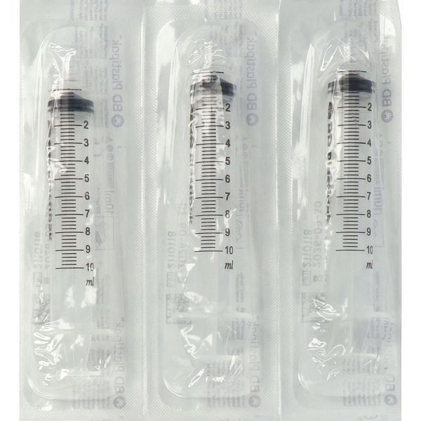 PLASTIPAK SANS AIGUILLE Seringue à verrou Luer-lock 6 %, 3 pièces à usage unique, stérile, 10 ml, graduée en 1/2 ml, unité