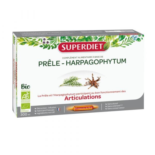 Superdiet Prêle /Harpagophytum Bio - coffret 20 ampoules de 15 ml