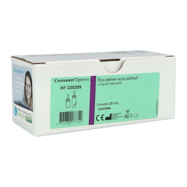 CONVEEN OPTIMA Etui pénien standard, autoadhésif, diamètre 28 mm (ref. 220289), bt 15