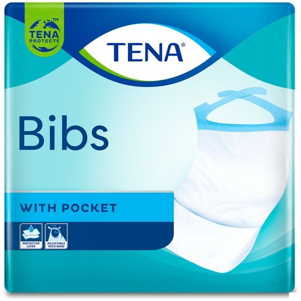 TENA BAVOIR BIB Bavoir jetable avec poche ramasse-miettes, small / médium (ref. 720511), bt 150