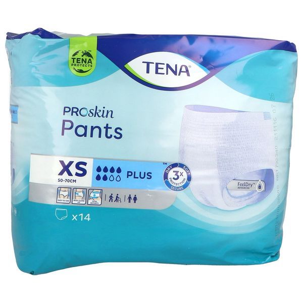 TENA PANTS PROSKIN PLUS Slip absorbant jetable pour incontinence urinaire, adulte, Xsmall (ref. 792314), sac 14