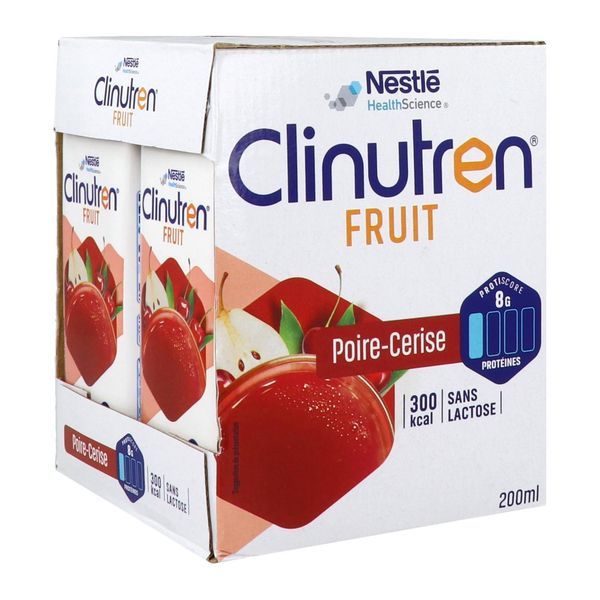 CLINUTREN FRUIT FORMAT BRIQUE Denrée alimentaire destinée à des fins médicales spéciales, poire - cerise, 200 ml x 4