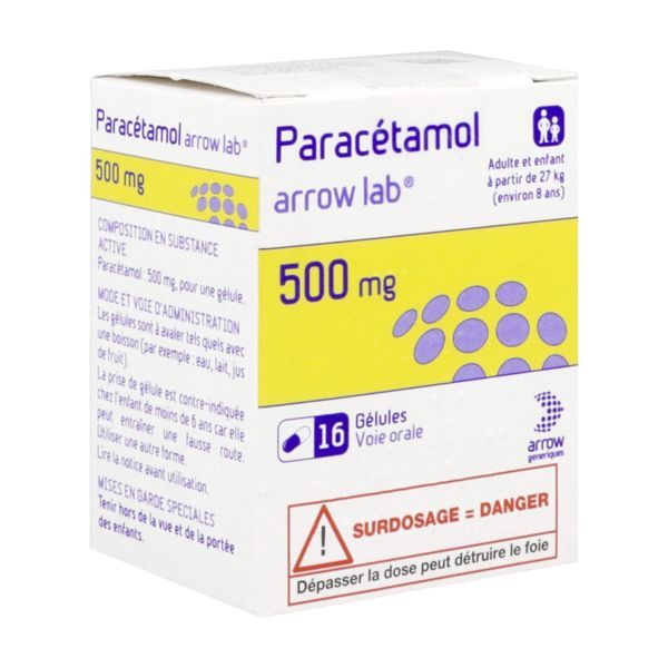 PARACETAMOL ARROW LAB Gélule 500 mg, boîte 1 flacon 16