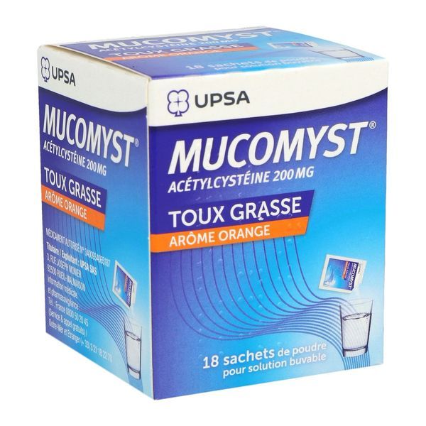 MUCOMYST Poudre pour solution buvable 200 mg, boîte 18 sachets 3,5 g
