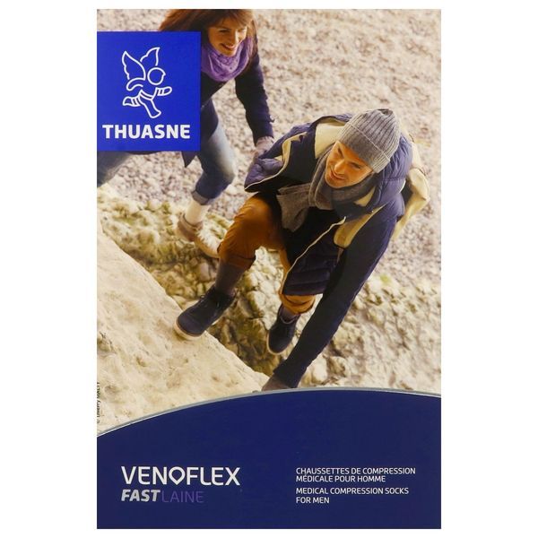 VENOFLEX 2 FAST LAINE HOMME Chaussette médicale de compression classe 2, côtelée, noir, normal, taille 2, paire