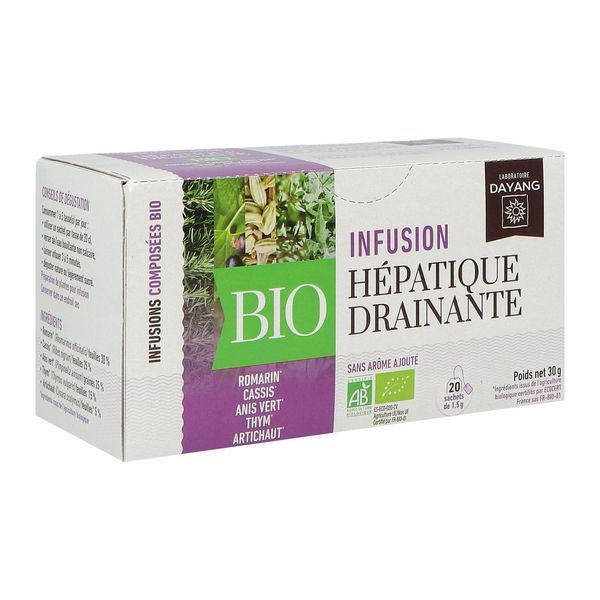 DAYANG INFUSION BIO HEPATIQUE DRAINANTE Mélange de plantes pour tisane, infusette, bt 20
