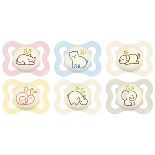 MAM SUPREME SUCETTE NUIT 2 - 6 MOIS Sucette anatomique de nuit, téterelle silicone, 1er âge, N° 36, blister 2