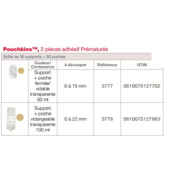 POUCHKINS POCHE Poche vidangeable, système 2 pièces, pour prématuré, bt 30