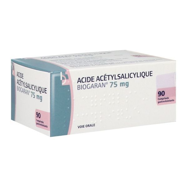 ACIDE ACETYLSALICYLIQUE BIOGARAN Comprimé gastrorésistant 75 mg, boîte 90