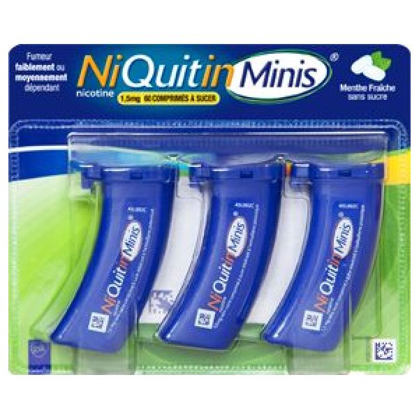 Niquitinminis Menthe Fraiche 1,5 Mg Sans Sucre (Nicotine) Comprimes A Sucer Edulcores A L'Acesulfame Potassique Comprimes En Tube (Polypropylene) B/60