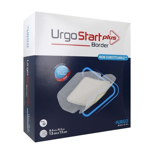 URGOSTART PLUS BORDER Pansement adhésif avec matrice TLC-NOSF et fibres poly-absorbantes, multisite, 13 cm x 15 cm, bt 16