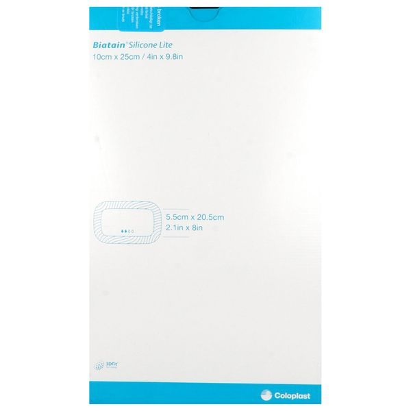 BIATAIN SILICONE LITE Pansement hydrocellulaire alvéolé, bord adhésif siliconé, fin, repositionnable, 10 cm x 25 cm (ref. 334570), bt 10