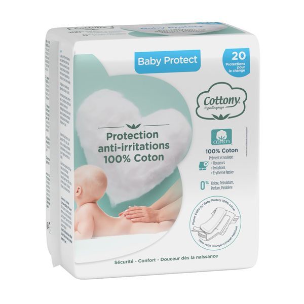 COTTONY BABY PROTECT - PROTECTIONS ANTI-IRRITATIONS 100% COTON LINGETTE PAQUET 20