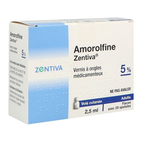 Amorolfine Zentiva 5 % Vernis A Ongles Medicamenteux 2,5 Ml En Flacon (Verre De Type Iii) Avec 20 Spatules